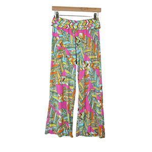 Trina Turk Tuvalu Wide Leg Resort Pants Colorful Geometric Beach Slinky Vacation